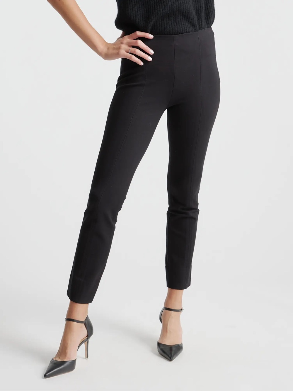Quince ultra stretch ponte pintuck ankle Black Ankle Pants for Women